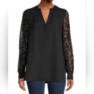 Anne Klein Lace Sleeve Split Neck Blouse